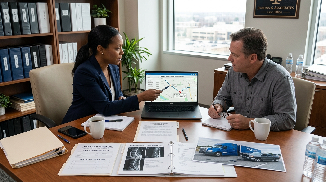 Attorney reviewing driver qualification records for a commercial vehicle accident claim