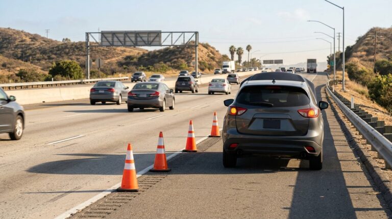 California Move Over law 2026 protecting motorists beside a stopped highway vehicle