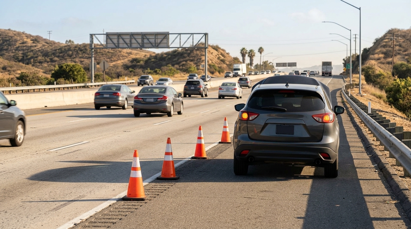California Move Over law 2026 protecting motorists beside a stopped highway vehicle